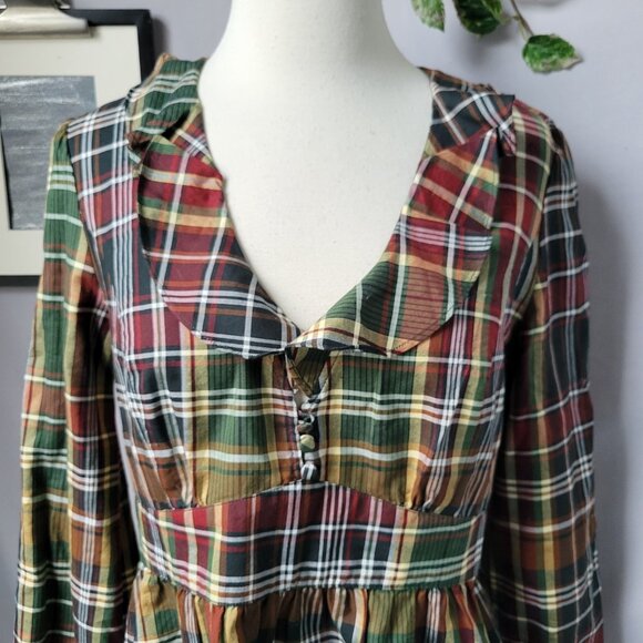 J. Crew Lia Plaid Ruffle Peplum Blouse Green Red 8 - Picture 4 of 14
